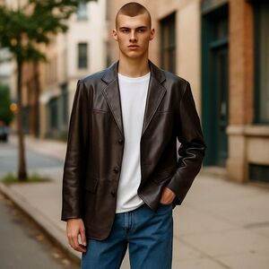 Mens 46L Western Brown Leather Jacket Sport Coat‎ Cowboy Vented